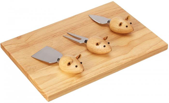 Kikkerland Rubberwood Stainless Steel Mouse Cheese Board