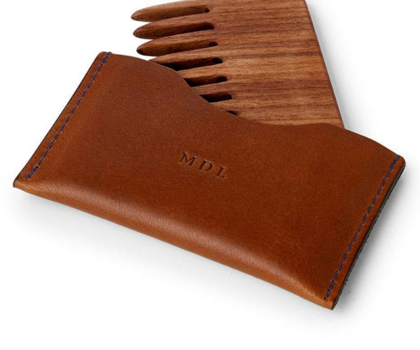 Personalised Wood Beard Comb and Leather Pouch